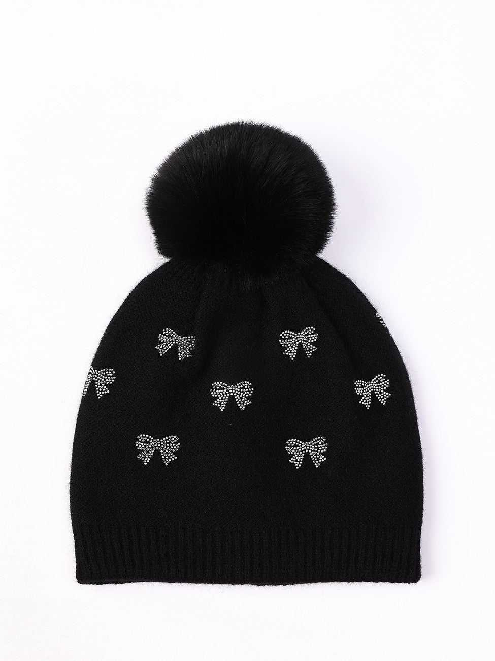 Diamond Bow Fur Pom Hat