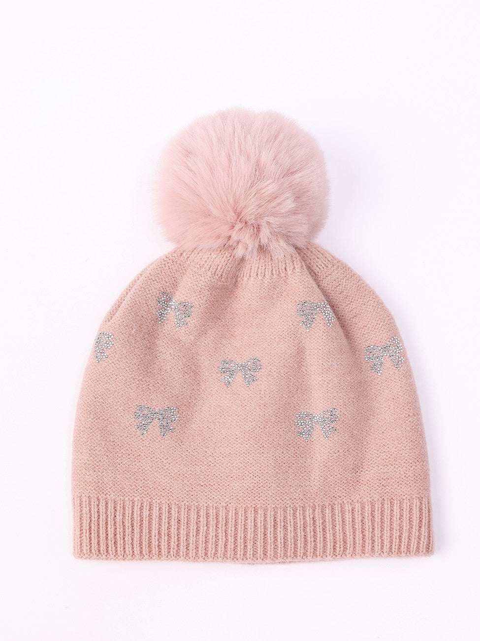 Diamond Bow Fur Pom Hat