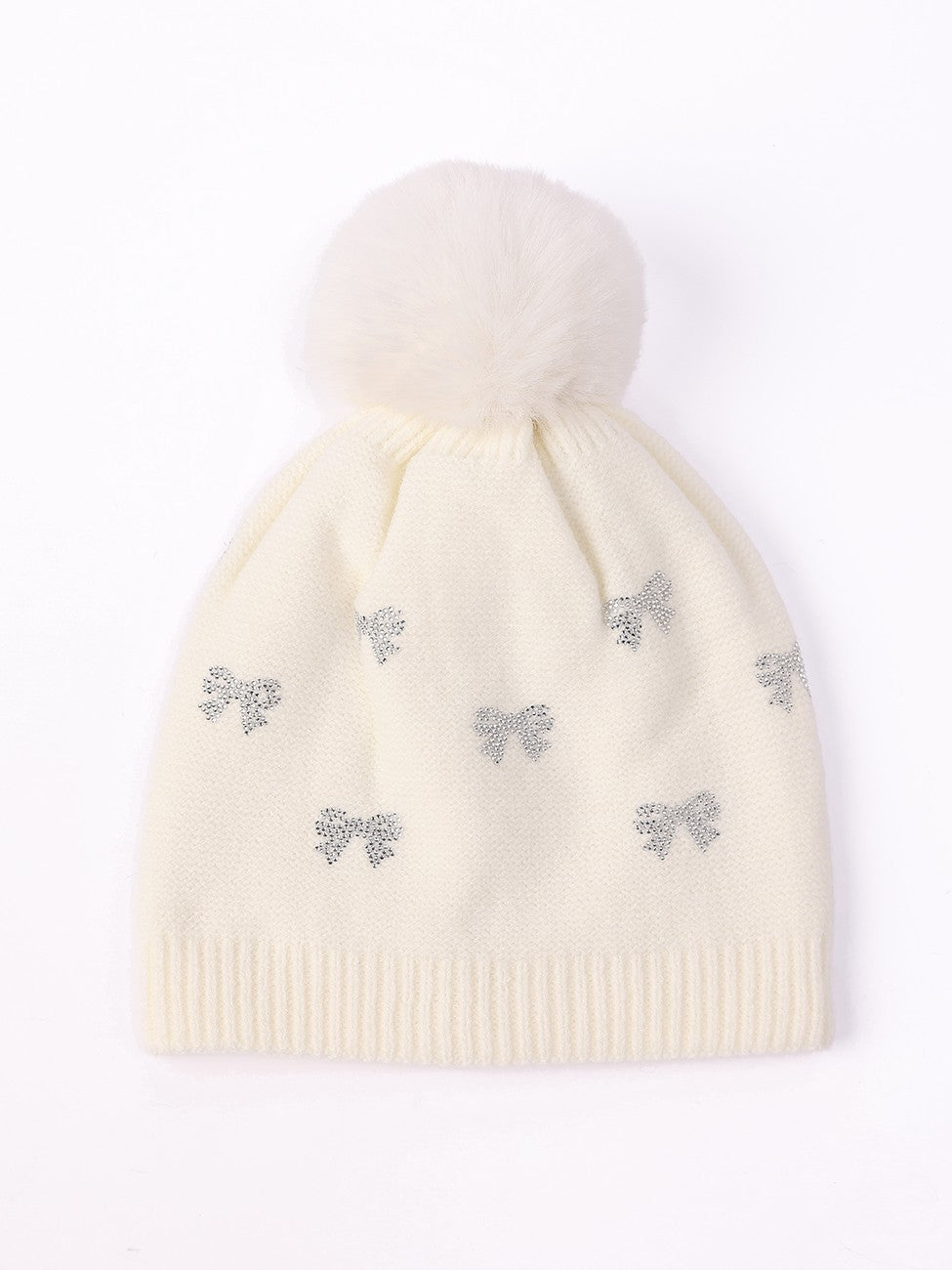 Diamond Bow Fur Pom Hat