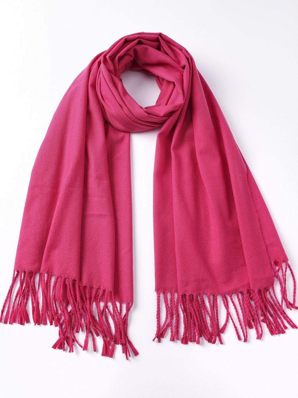 Rob Duguay Solid Fringe Oblong Scarf by Rob Duguay, pink scarf with long fringe ends